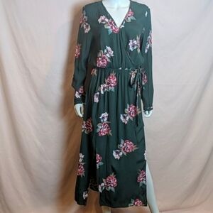 Joules Green and Pink Floral Print Long Sleeve Midi Chloe Dress size 6